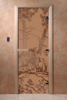 Дверь "Мишки" (бронза матовое) 190х70, 8 мм, 3 петли, коробка ольха. 