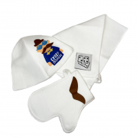 Набор для бани и сауны "Супер дедушка", 3 предмета белый, шапка, рукавица, коврик
